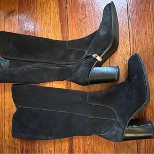 Adrienne Vittadini knee hi Black Suede Block Heel Boots